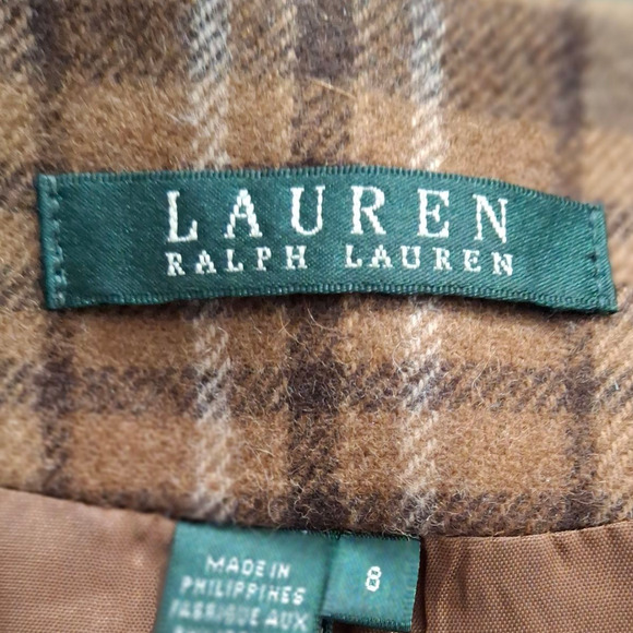 Lauren Ralph Lauren Wool Tan Tartan Plaid Blazer size 8 - Picture 8 of 8